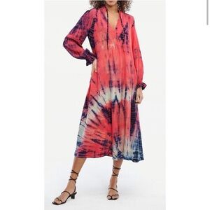 LACAUSA Roma Copper Red Luxe Tie Neckline Puff  Midi Dress M Boho Contemporary